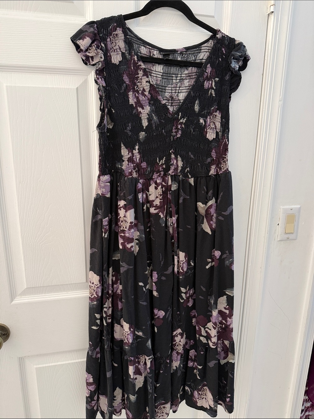 torrid Black and Purple Floral Smocked Midi Dress